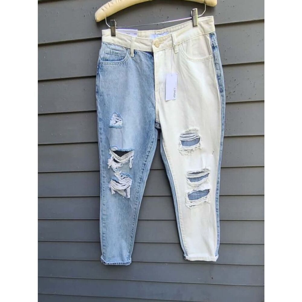 Vervet Emma Denim Blue White Distressed Jeans Size 27 NWT
